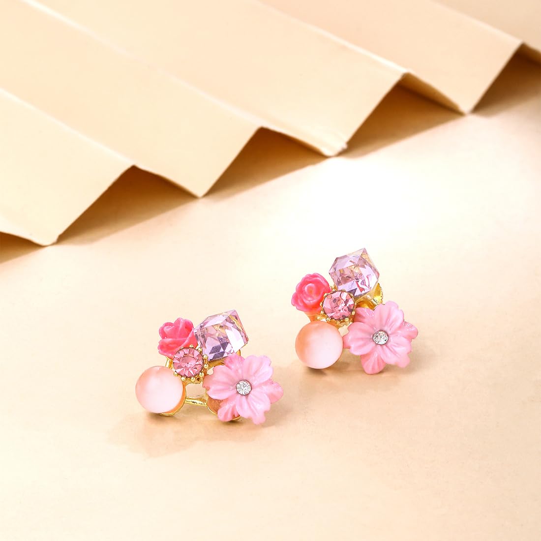 Yellow Chimes Earrings for Women and Girls Fashion Pink Stud Earrings for Women | Floral Shaped Crystal Studs Earrings | Birthday Gift for Girls and Women