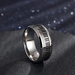 Yellow Chimes Rings for Men Stainless Steel Black Ring Silver Toned Piano Keyboard Music Design Band Finger Ring for Men and Boys.