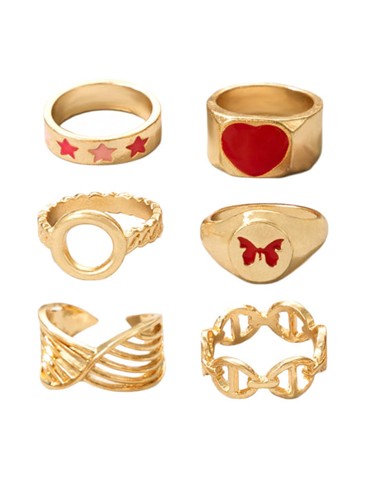 Yellow Chimes Knuckle Rings for Women Combo of 6 Pcs Stack Rings Gold Plated Midi Finger Ring Set for Women and Girls.