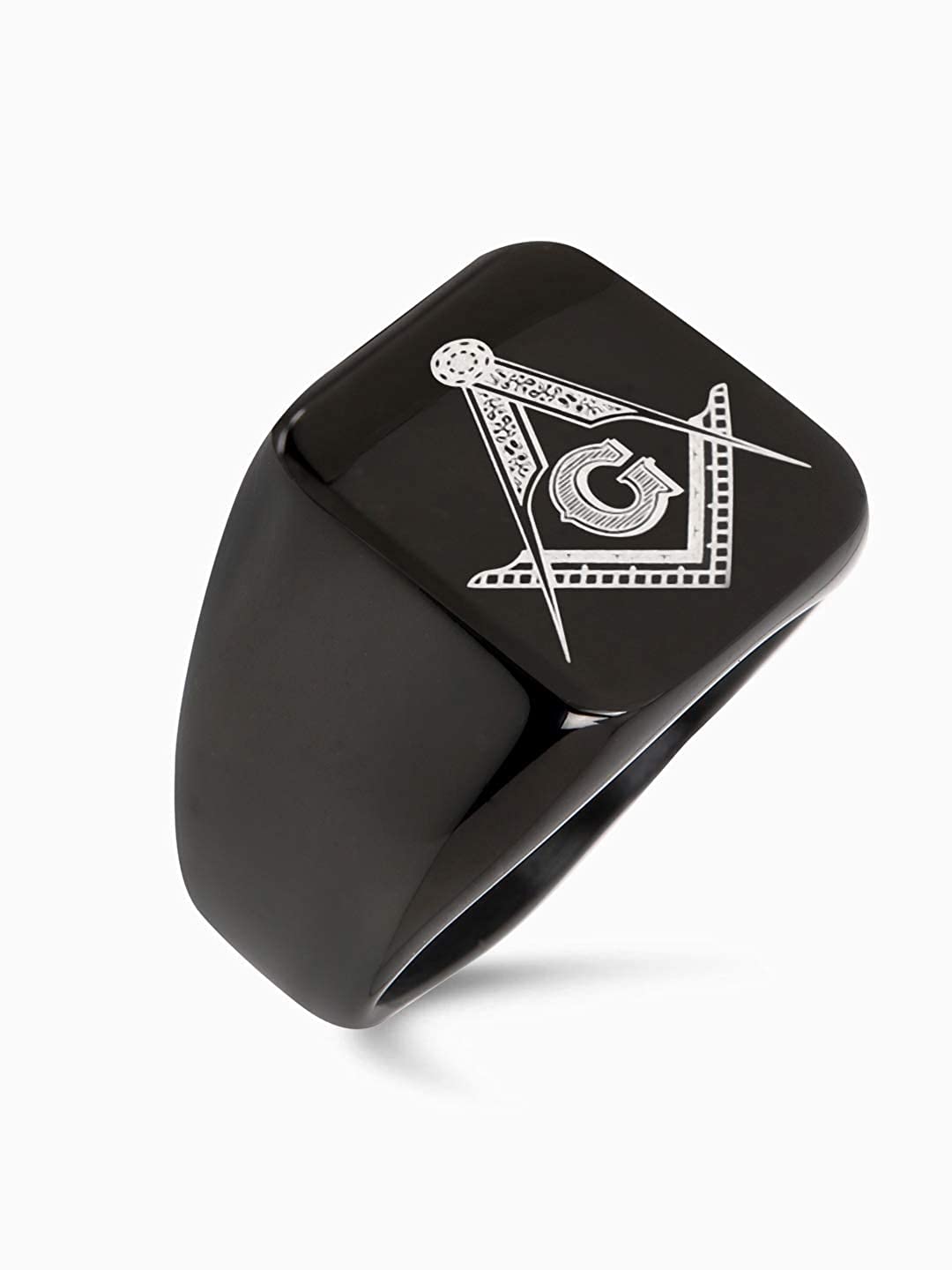Yellow Chimes Rings for Men Rock Cool Casual Ring AG Masonic Logo Religious Freemason Symbol Black Titanium Steel Ring for Men & Boys. (8)