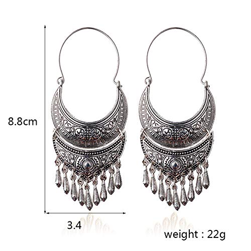 Yellow Chimes Oxidised Silver Traditional Long Hoop Chand Bali Earrings For Women & Girls