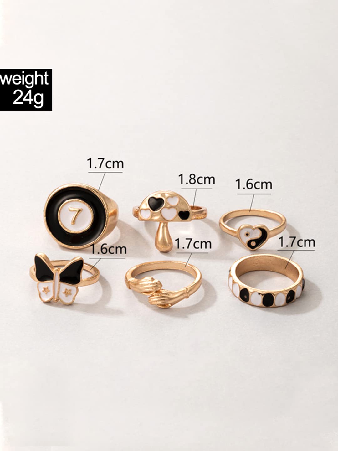 Buy | Fashion Gold Plated 7 Pieces/Set Multi Finger Rings For Women Black  Stone Artwork Cuban Design For Female Jewelry Gift