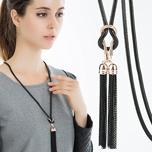 Yellow Chimes Western Style Front Knot Statement Long Chain Pendant Necklace for Girls and Women