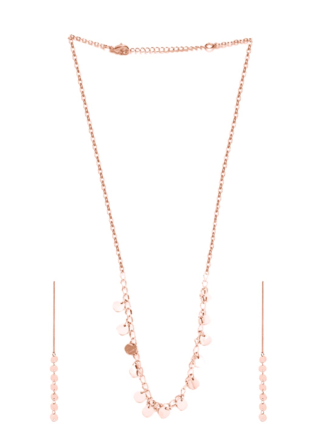 Yellow Chimes Necklace Set for Women Rose Gold Necklace Set Stainless Steel Coin Chain Necklace With Threader Earrings for Women and Girls.