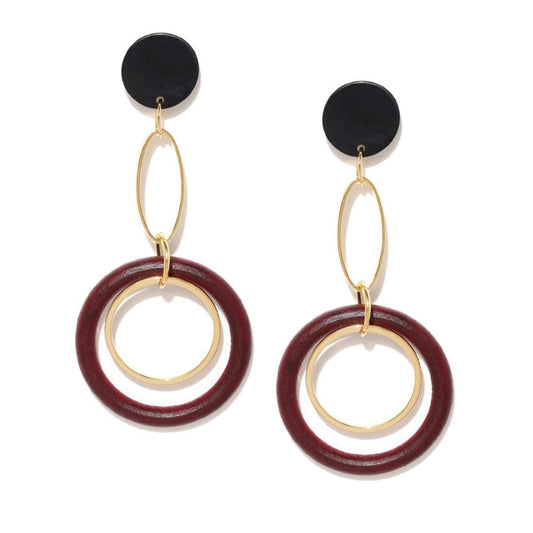 Yellow Chimes Geometric Shape Gold Plated Circle Drop Long Dangle Earrings For Women And Girls