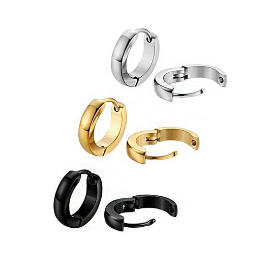 Yellow Chimes Elegant Latest Fashion Combo of Three Pairs Stainless Steel Gold Silver Black Huggie Hoops Earrings for Men and Women, Medium (YCFJER-433HUGI-C-MC)