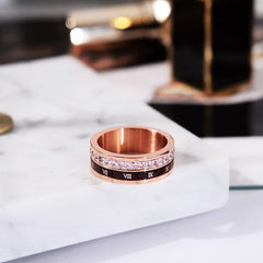 Yellow Chimes Rings for Women Rose gold plated Cubic Zirconia Adult Metal Stainless Steel Numberic Designed Ring for Women and Girls(Size US 6)