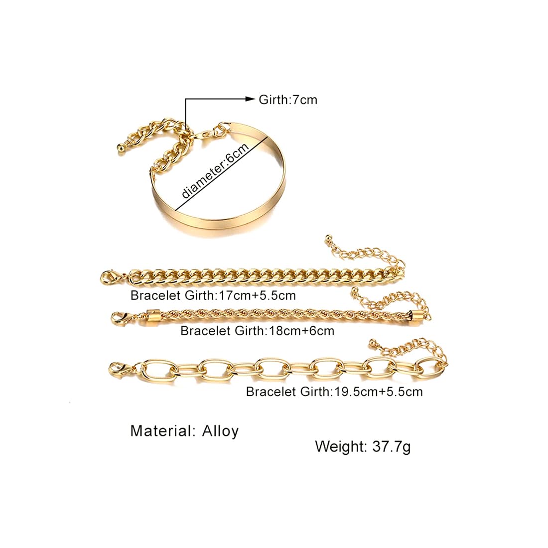 Kairangi Combo Bracelets for Women 4 Pcs Gold Plated Bracelet Multilayer Stack Style Chain Bracelets Set for Women and Girls