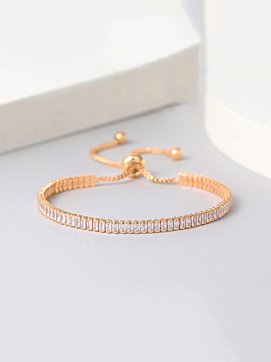 Yellow Chimes Bracelet for Women Rosegold Crystal Bracelets for Women | Rose Gold Plated Adjustable Chain Bracelet for Girls Tennis Bracelet | Birthday Gifts For Women Valentine Gift for Girls