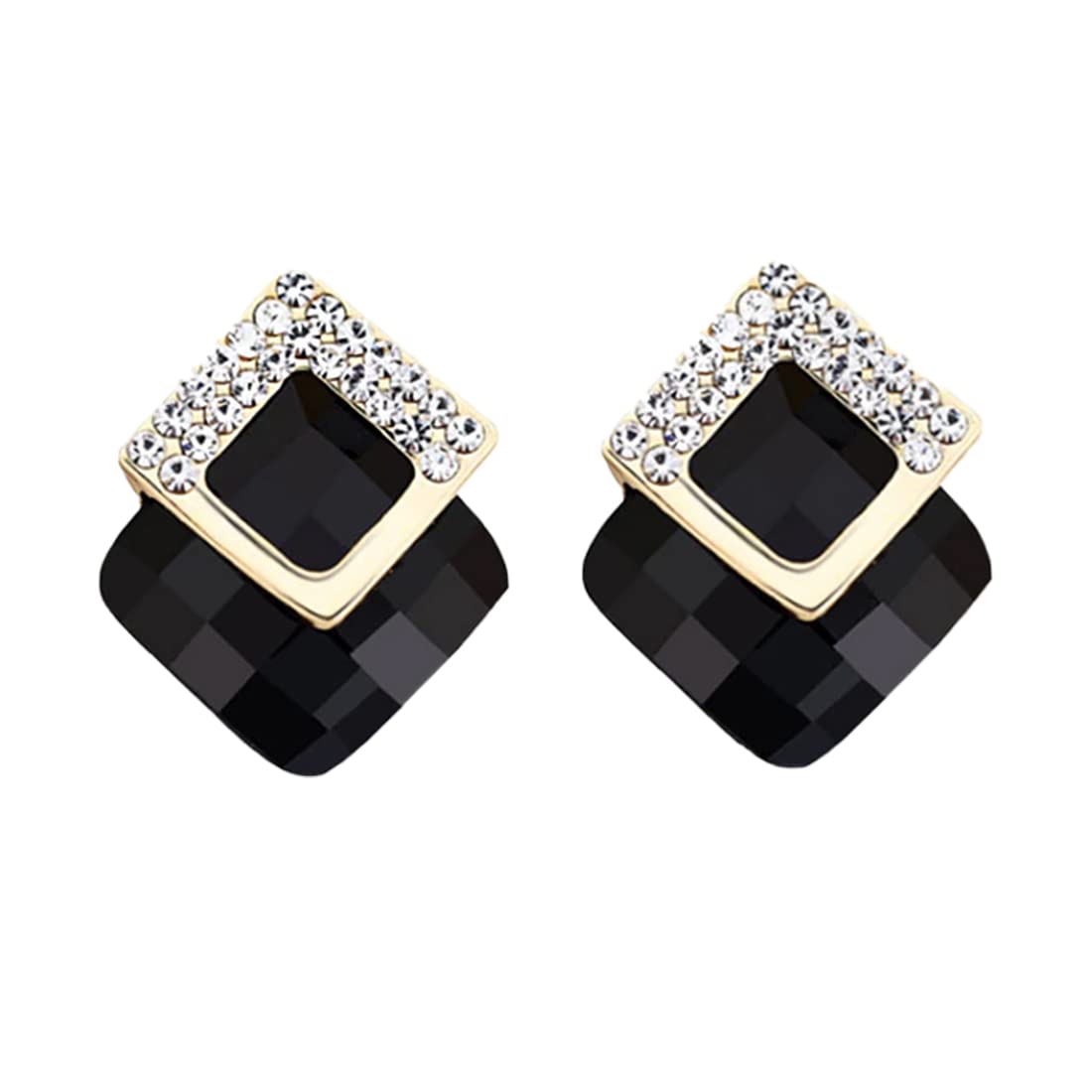 Yellow Chimes Stud Earrings for Women Black Crystal Earrings Elegant Gold Plated Crystal Square Stud Earrings for Women and Girls.