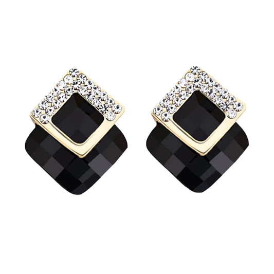 Yellow Chimes Stud Earrings for Women Black Crystal Earrings Elegant Gold Plated Crystal Square Stud Earrings for Women and Girls.