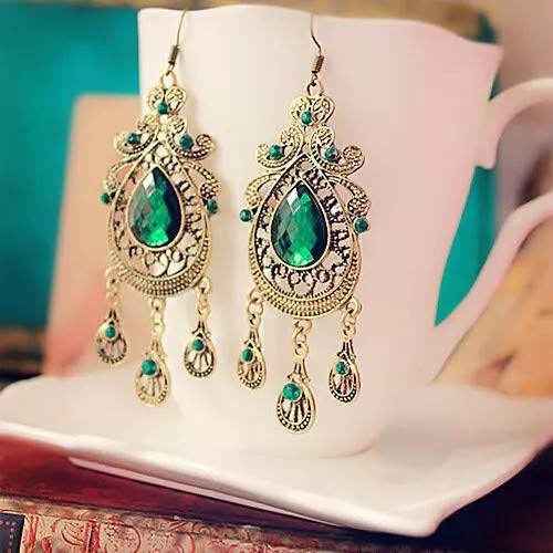 Yellow Chimes Designer Ethnic Green Crystal Oxidized Gold Plated Chandbali Dangle Earrings For Women and Girls