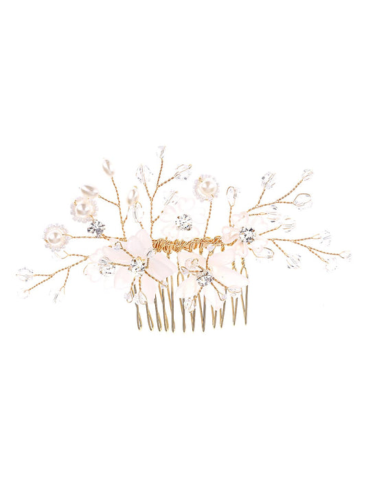 Yellow Chimes Comb Pin for Women Hair Accessories for Women Floral Comb Clips for Hair for Women White Pearl Hair Pin Bridal Hair Accessories for Wedding Side Pin / Comb Pin / Jooda Pin Accessories for Women