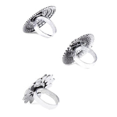 Yellow Chimes Combo Artistic Crafted Oxidized Silver Cocktail Rings for Women (RG-1)