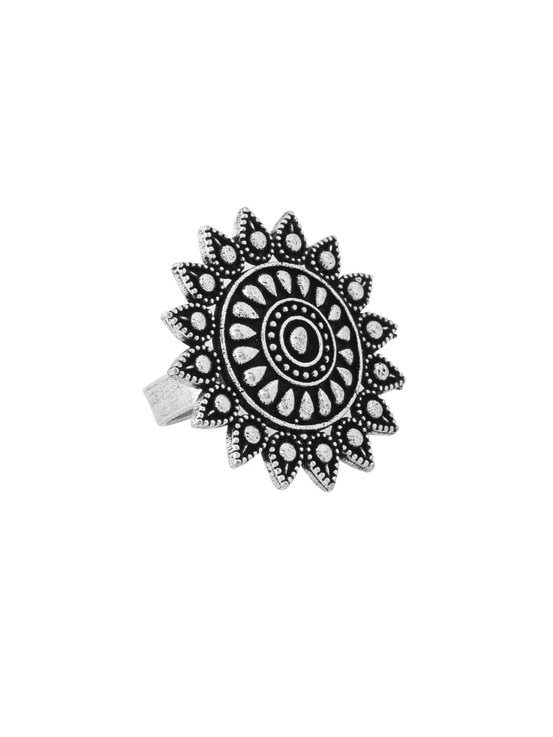 Yellow Chimes Rings for Women and Girls | Traditional Silver Oxidised Ring Set | Big Charm Floral Oxidised Rings for Girls | Floral Shaped Combo for Women | Accessories Jewellery for Women | Birthday Gift for Girls and Women Anniversary Gift for Wife