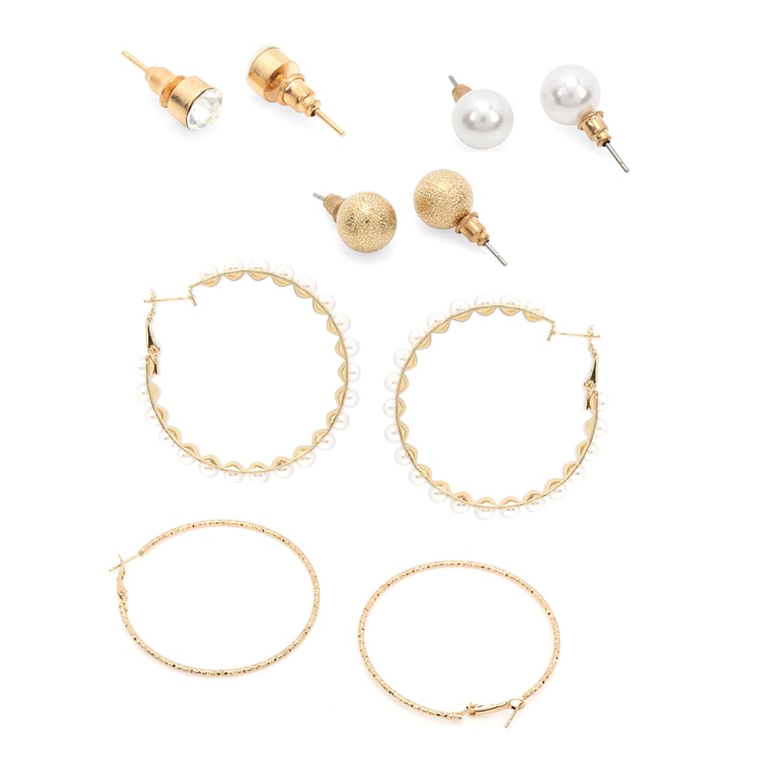 Yellow Chimes Earrings for Women and Girls Fashion White Pearl Hoops Set | Gold Plated Combo of 12 Pairs Stud Hoop Earring Set | Birthday Gift for girls and women Anniversary Gift for Wife