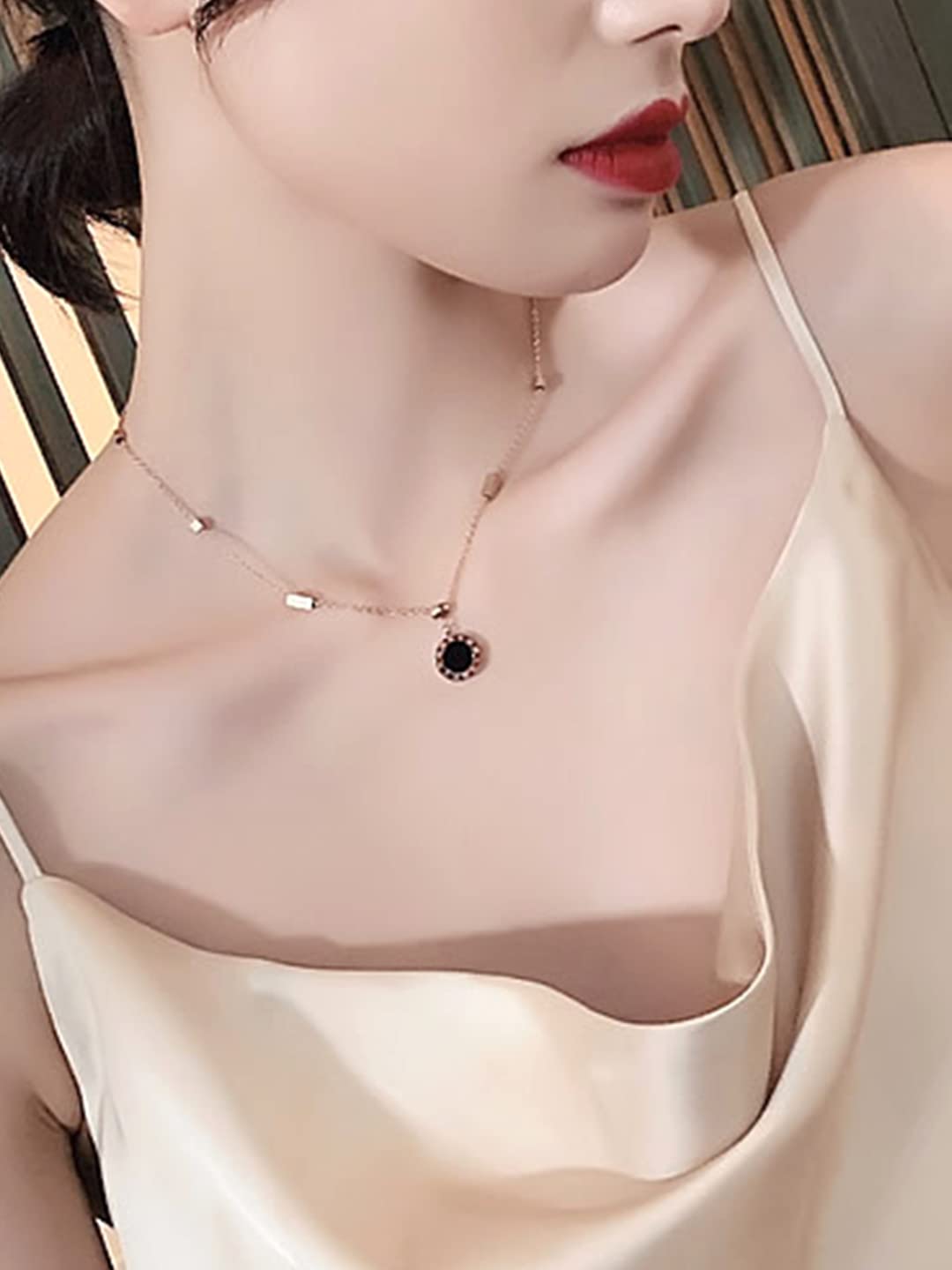 Yellow Chimes Pendant Set for Women Rose Gold Pendant Set Stainless Steel Interwined Crystal Rings Pendant With Drop Earrings Set For Women and Girls.