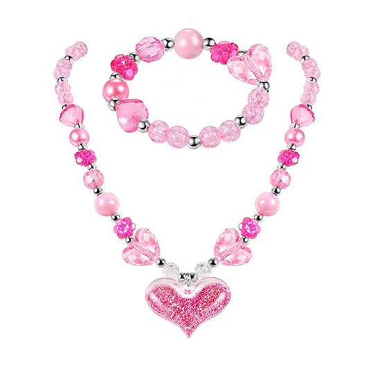 Melbees by Yellow Chimes Jewellery Set for Kids Girls Kids Jewellery Heart Pink Beads Necklace & Bracelet Set for Girls Kids Accessories Set for Kids