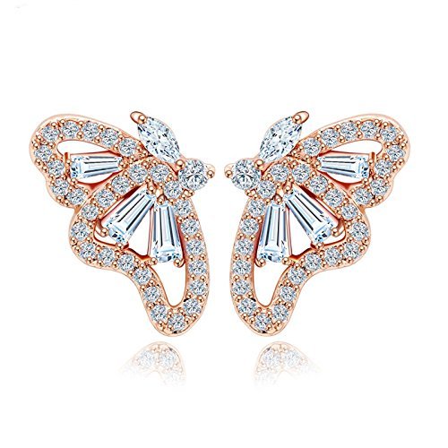 Yellow Chimes Classic 18K Rose Gold Crystal Butterfly Earrings for Women & Girls