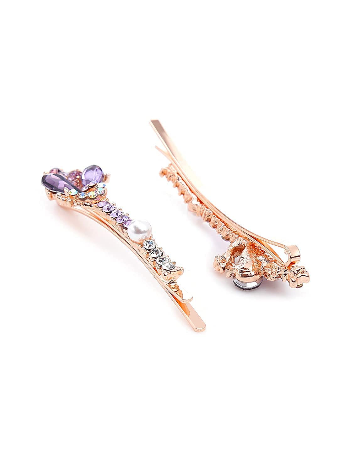 Yellow Chimes Hair Pins for Women Girls Hair Accessories for Women Hair Pin 2 Pcs Crystal Purple Peacock Shaped Cute Bobby Pins for Hair Pins for Girls Bobby Pins fro women Gift for Women and Girls