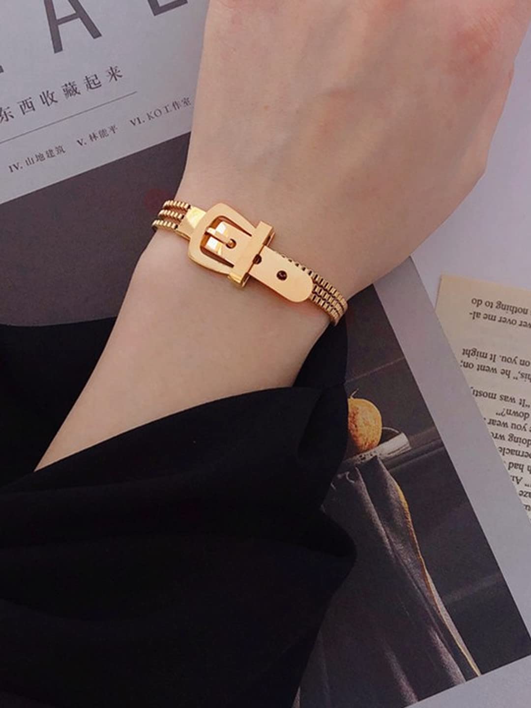 Yellow Chimes Bracelet for Women Rose Gold-Plated Multilayered Tang Belt Design Chain Bracelet For Women and Girls