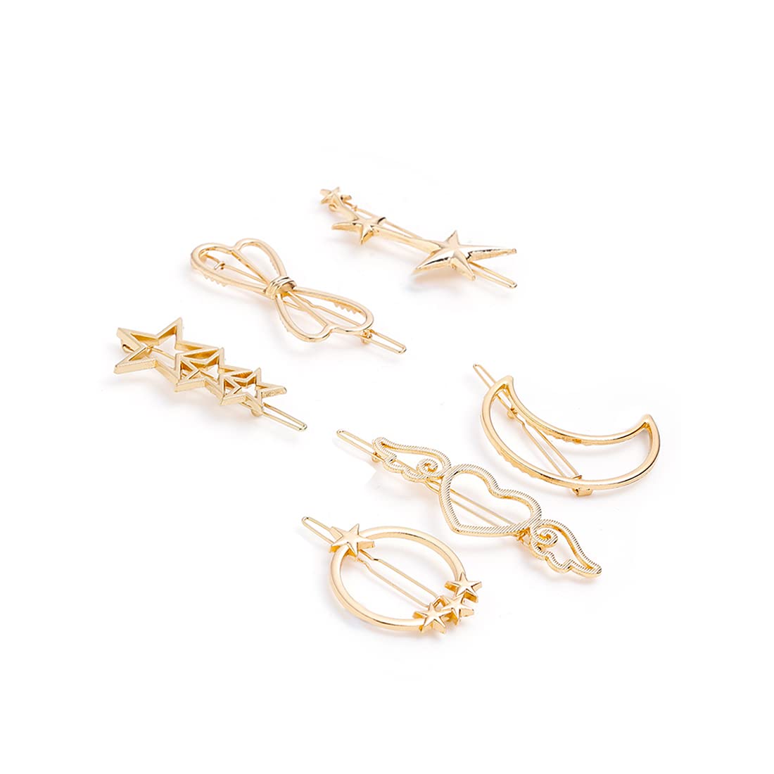 Yellow Chimes Hair Clips for Women Girls Hair Accessories for Women Golden Hair Clip 6 Pcs Hair Clips for Girls Star Bow Hairclips Alligator Clips Hair Pins for Women and Girls Gift For Women & Girls