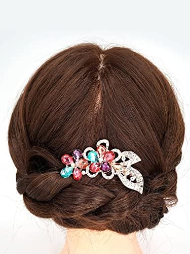 Kairangi Comb Pin for Women Hair Accessories for Women Floral Comb Clips for Hair for Women Multicolor Crystal Hair Pin Bridal Wedding Side Pin/Comb Pin/Jooda Pin Accessories for Women