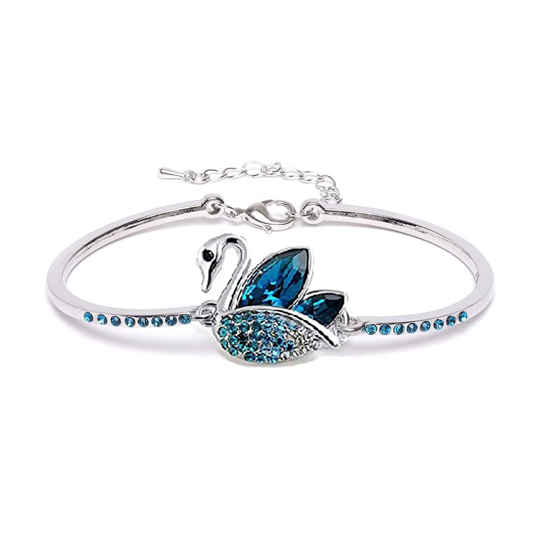 Kairangi Bracelet for Women and Girls Blue Crystal Swan Shaped Silver Toned Crystal Bracelet for Girls | Birthday Gift for Girls and Women Anniversary Gift for Wife