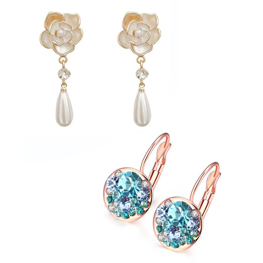 Yellow Chimes Earrings for Women | 2 Pair Combo of Floral Designed Crystal Drop Earrings | Birthday Gift for Girls and Women Anniversary Gift for Wife