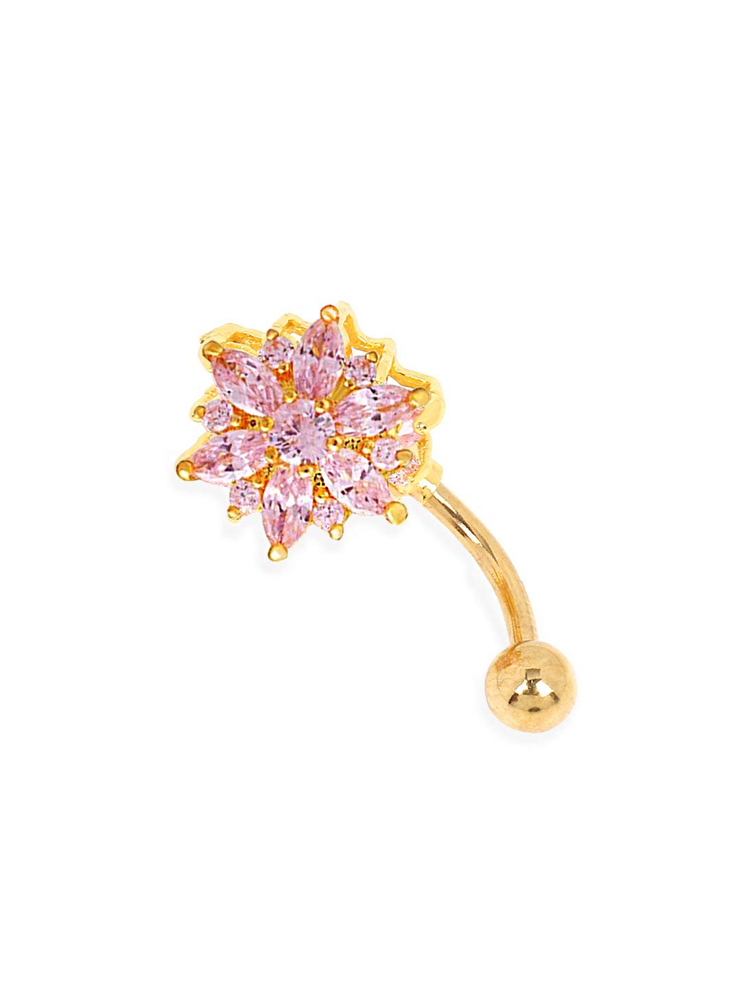 Yellow Chimes Belly Button Ring for Women Body Piercing Jewelry Stainless Steel Navel Piercing Jewelry Floral Pink Crystal Belly Button for Women and Girls.