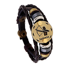 Yellow Chimes Zodiac Sign Constellation Handmade Brown Leather Bracelet for Men and Women/Unisex (Sagittarius)