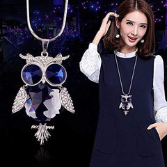 Yellow Chimes Trendy & Stylish Long Chain Owl Necklace Silver Plated Crystal Pendant for Women and Girls