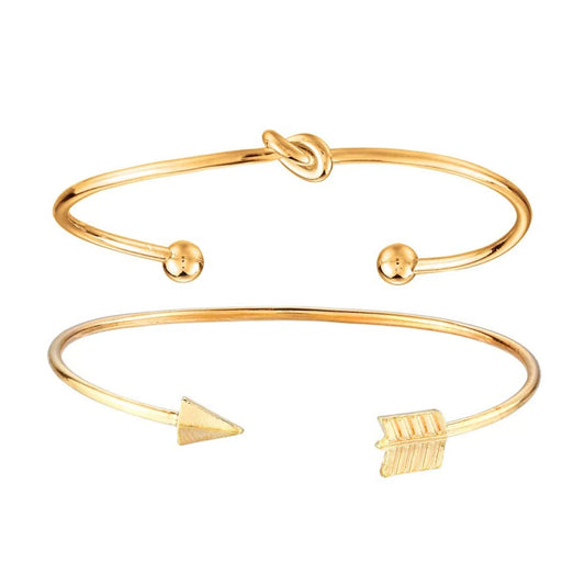 Yellow Chimes Trandy Elegant Set of 2 Pcs Opening Arrow Knot Charm Gold Plated Cuff Bracelet for Women and Girl's