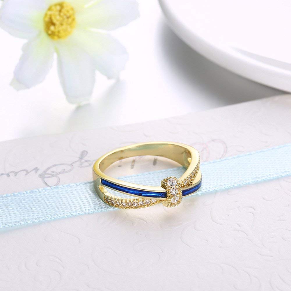 Yellow Chimes Romantic Love Knot Prong Setting 18K Gold Plated Adjustable Ring for Women & Girls