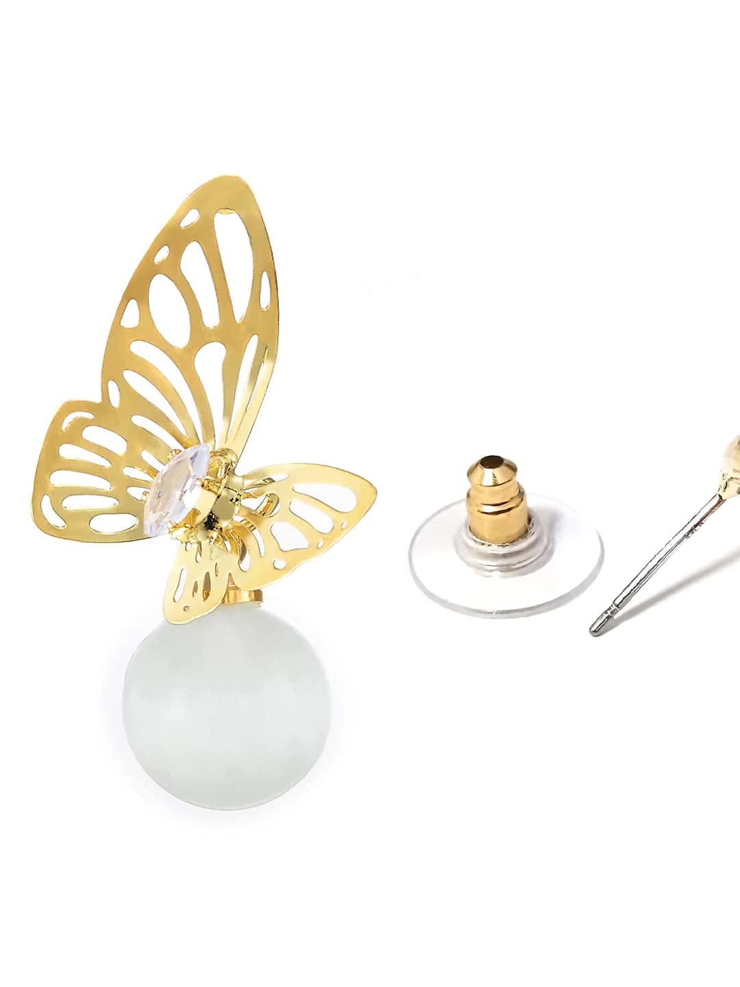 Yellow Chimes Earrings For Women Gold Tone Butterfly Stud With White Pearl Hanging Drop Earrings For Women and Girls