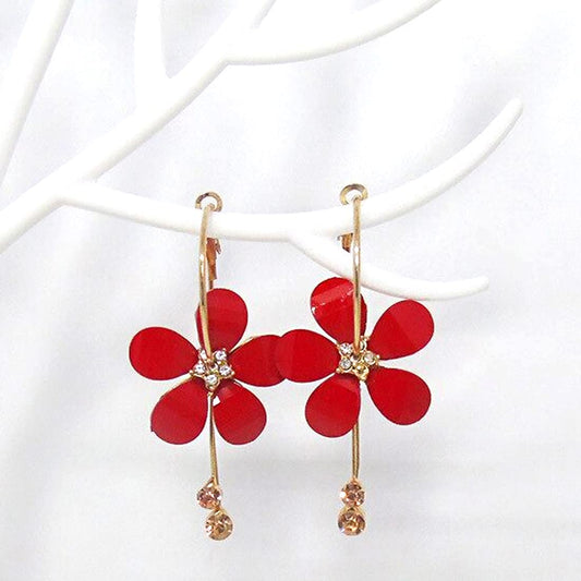 Kairangi Earrings for Women and Girls | Fashion Red Hoop and Dangler Earring | Gold Plated Hoops | Floral Shaped Western Earrings | Birthday Gift for Girls and Women Anniversary Gift for Wife