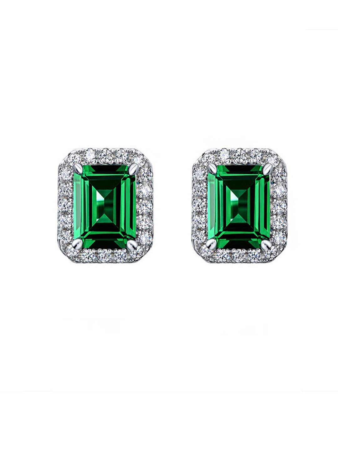 Yellow Chimes Stud Earrings for Women Green Square Crystal Silver Plated Stud Earrings for Women and Girls