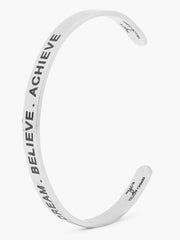 Yellow Chimes Bracelet for Unisex Dream Believe Achieve Inspirational Gifts Message Engraved Mirror Polish Stainless Steel Unisex Karma Band Kada Bracelet for Men and Women