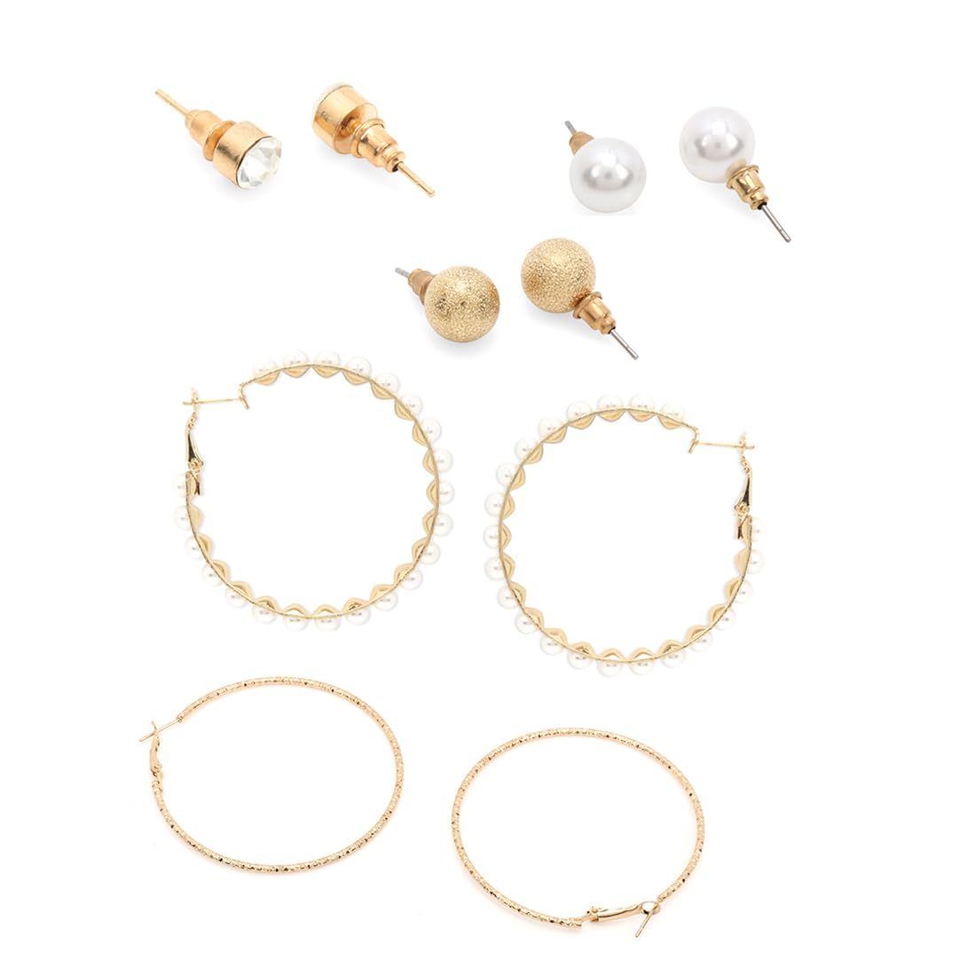 Yellow Chimes Earrings for Women and Girls Fashion White Pearl Hoops Set | Gold Plated Combo of 12 Pairs Stud Hoop Earring Set | Birthday Gift for girls and women Anniversary Gift for Wife