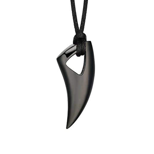 Yellow Chimes Stainless Steel Wolf Tooth Black Leather Rope Pendant for Men and Boys, Medium (YCFJPD-SSWOLF-BK)