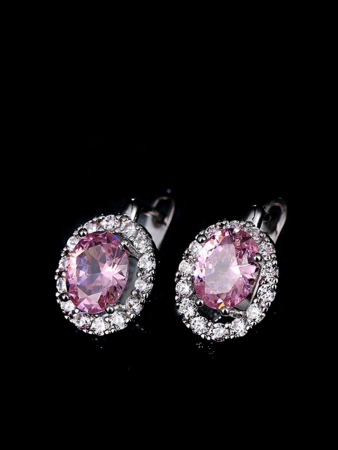 Kairangi Clip On Earrings for Women Pink Crystal Silver Plated Clip On Stud Earrings for Women and Girls