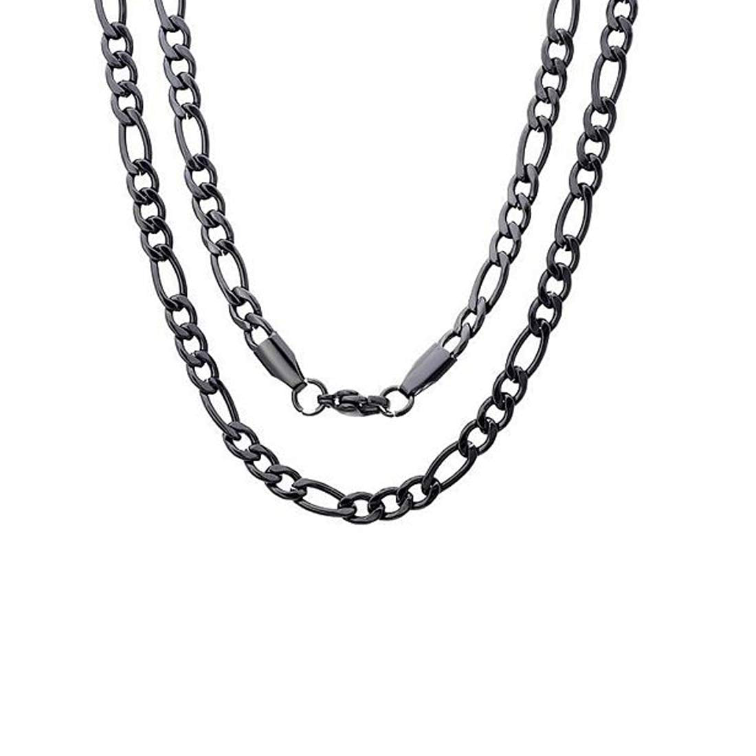 Yellow Chimes Trendy Classic Stainless Steel Figaro Chain Black Necklace for Men and Boys (22 Inch)