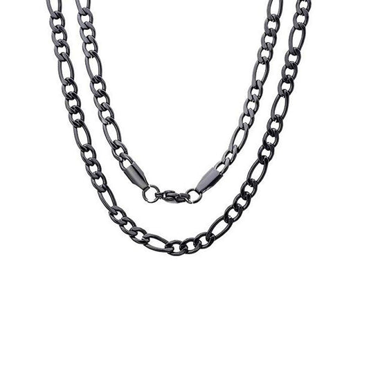 Yellow Chimes Trendy Classic Stainless Steel Figaro Chain Black Necklace for Men and Boys (22 Inch)