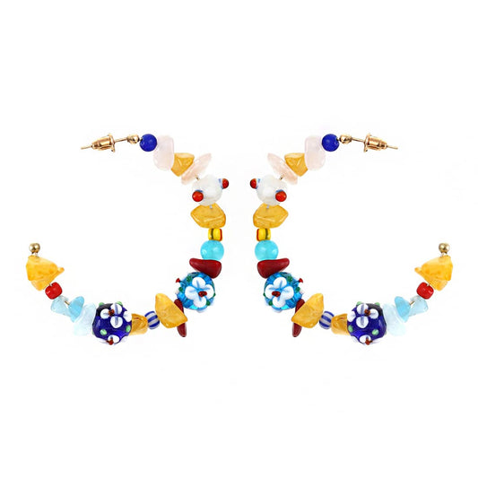 Yellow Chimes Earrings For Women Multicolor Bohemian Bead Hoop Earrings For Women and Girls