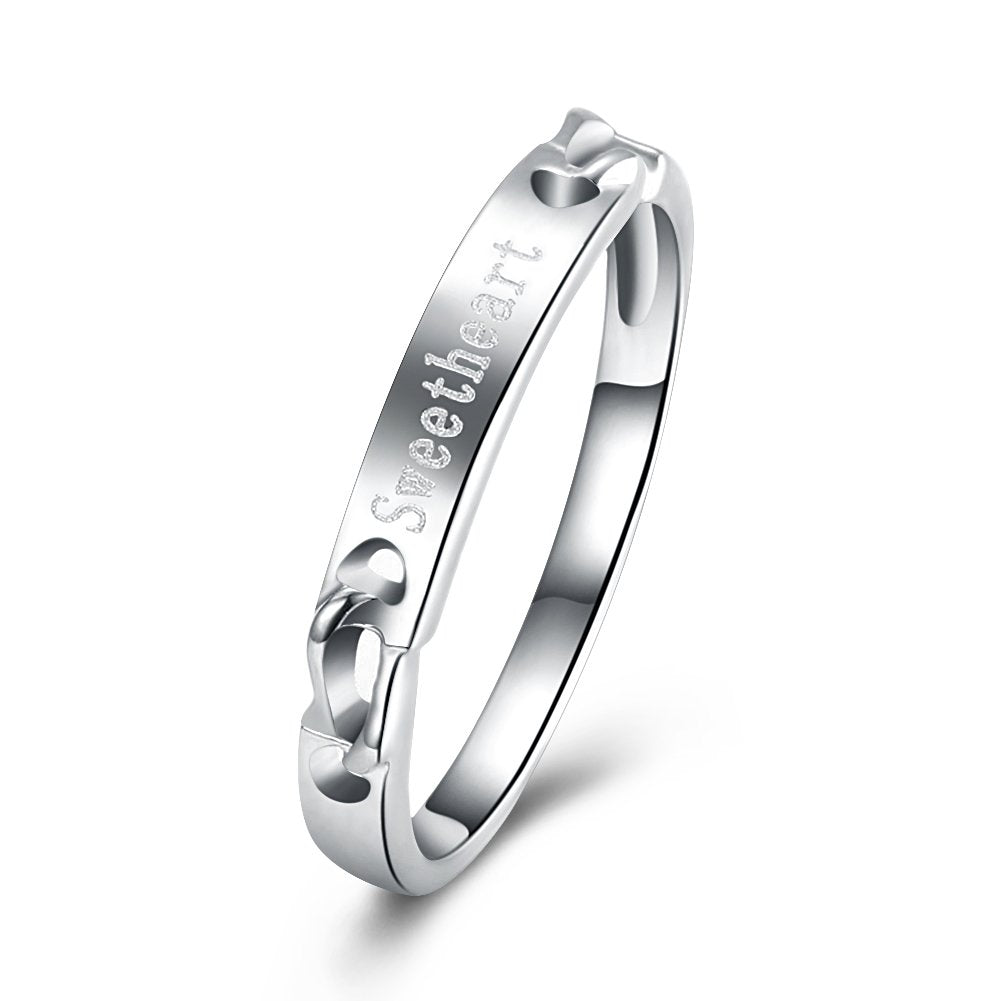 Yellow Chimes Never-Erasing 'Sweetheart' Engraved 925 Silver Plated Ring for Girls and Women