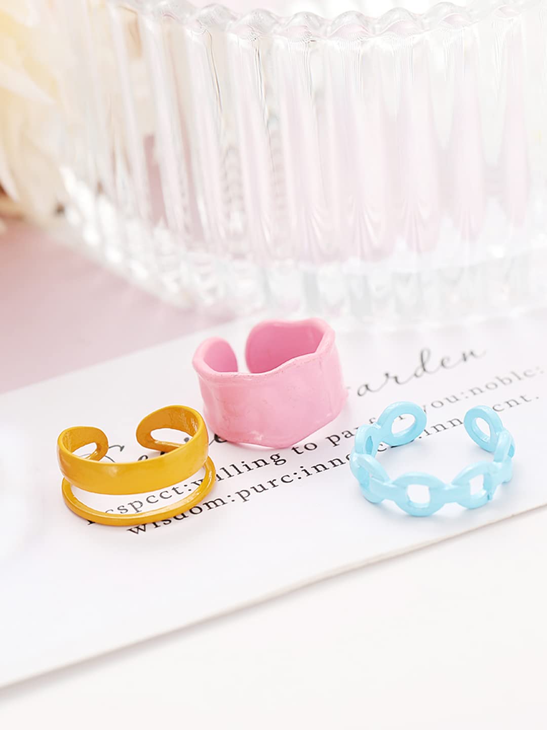 Yellow Chimes Rings for Women and Girls Adjustable Rings | Multicolor 3 Pcs Chunky Chain Ring Set Knuckle Finger Stackable Band Ring | Birthday Gift For Girls and Women
