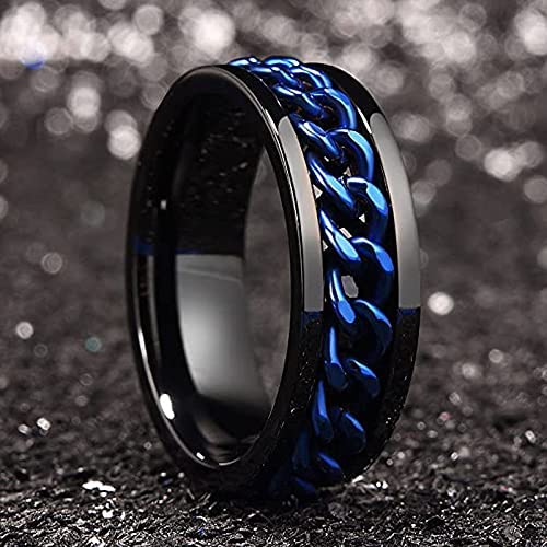 Yellow Chimes Rings for Men 2 pcs Stainless Steel Black and Blue Stainless Steel Band Designed Rings for Men and Boys