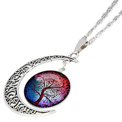 Yellow Chimes Chain Pendant for Women Crescent Moon Life Tree Glass Cabochon Pendant with Chain Necklace for Women and Girls.