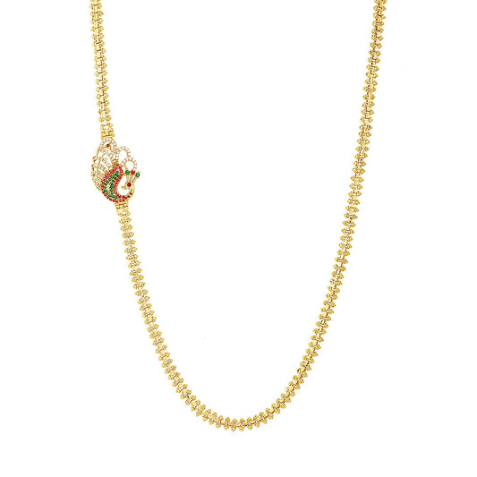 Yellow Chimes Classic AD/American Diamond Studded Gold Plated Peacock Necklace Mugappu Mopu Chain Design Thali chain with side Mugappu for Women and Girls, Gold, Multicolour, Medium (YCADNK-03MOPUCHN-GL)