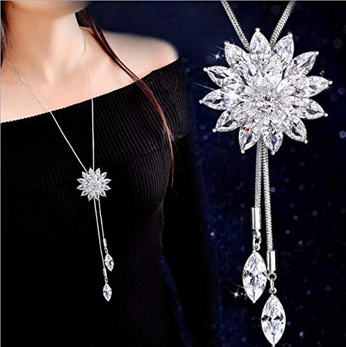 Yellow Chimes Long Chain Necklace for Women Diamond Sparkling Crystal Flower Long Chain Pendant Necklace for Women and Girls.